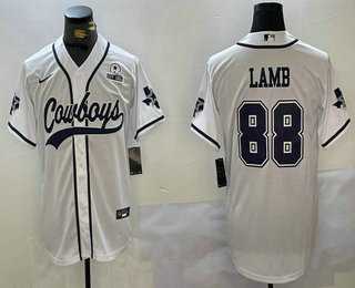 Men%27s Dallas Cowboys #88 CeeDee Lamb White With 1960 Patch Cool Base Stitched Baseball Jersey->dallas cowboys->NFL Jersey